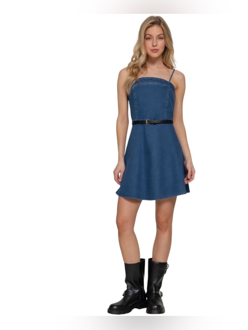 Active USA Denim-Blue Spaghetti Strap Mini Dress Women's Size M New